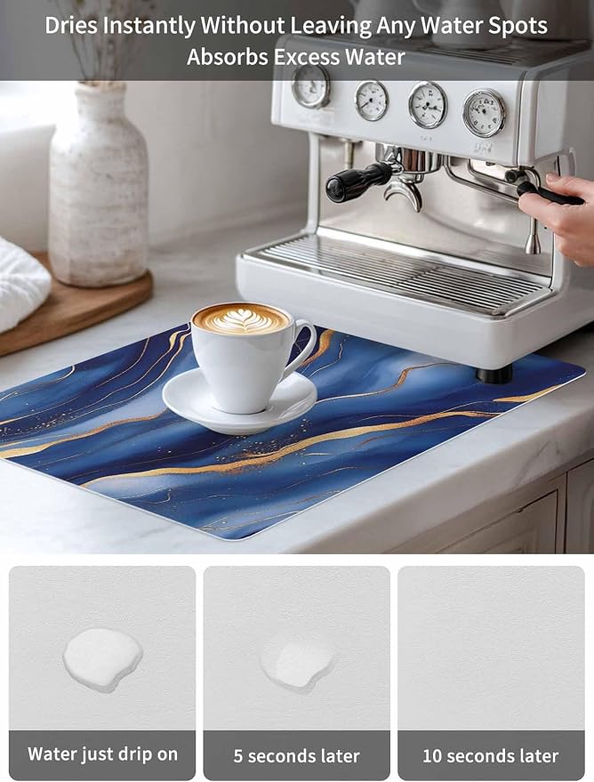 Abstract Marble Coffee Mat Navy Gold Texture Modern Style Simple Absorbent Bar - Image 6