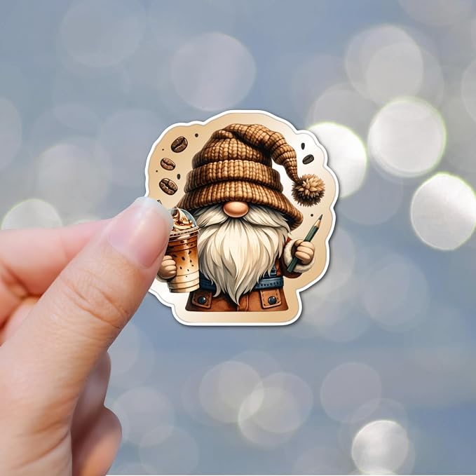 3" Coffee Gnome Bean latte brew Laminated Laptop Sticker Iced Coffee Brew - Image 2