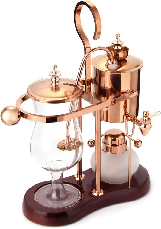 Diguo Belgian/Belgium Luxury Royal Family Balance Syphon Coffee Maker, Siphon Brewer, Elegant Design Retro-Style (Polished Rose Gold)