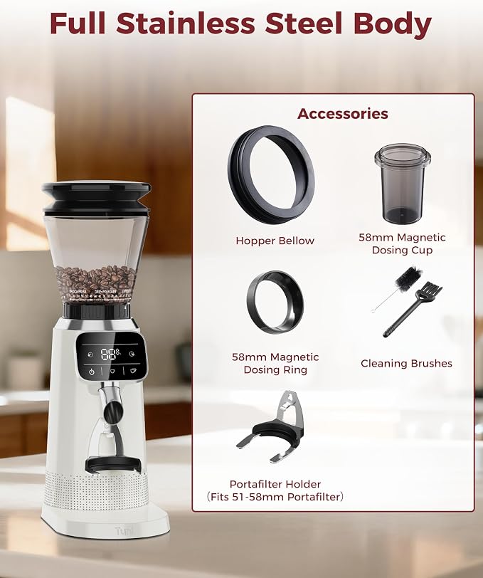 Tuni G2 Conical Burr Coffee Grinder, 70 Grind Settings Anti-static Burr Mill - Image 6