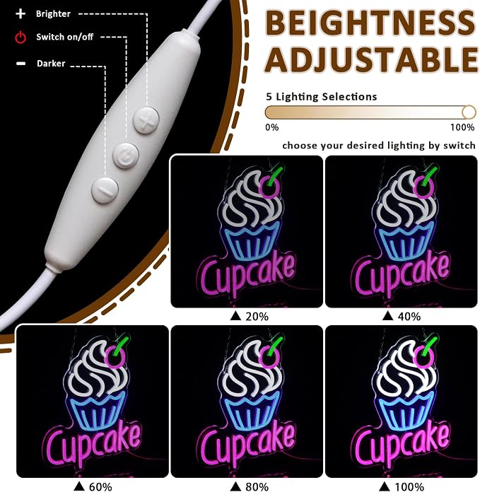 Cupcake Neon Sign for Wall Decor, 14.96''x 12.6'' Led Sign for Business - Image 3