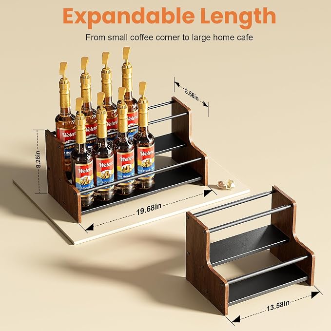 2-Tier Expandable Coffee Syrup Organizer – Countertop Rack Holds 8 to 12 Syrup - Image 3