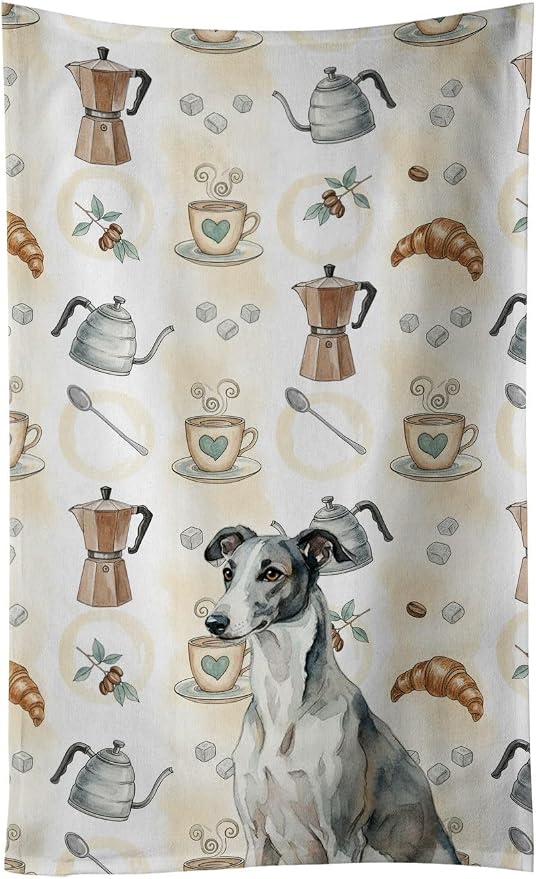 Caroline's Treasures Black and White Greyhound Coffee Bar Kitchen Towel Velour by CarolinesTreasures