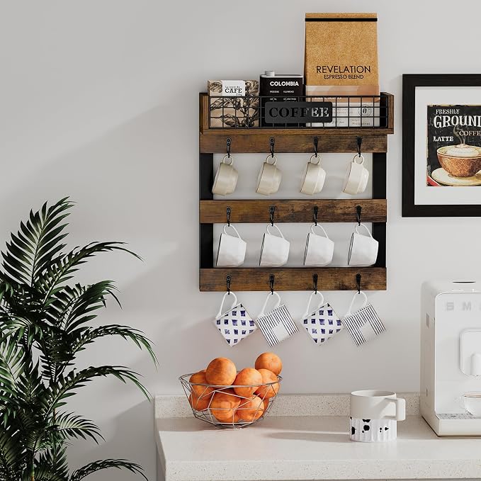 YINMIT Coffee Mug Holder Wall Mounted, Wood Mug Racks - Image 7