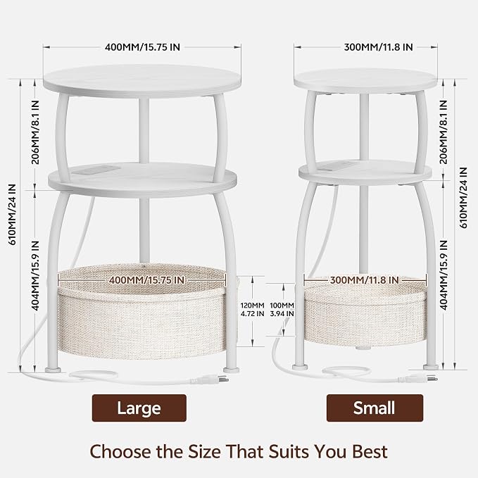 Round Side Table with Charging Station, USB Type C Port, Tall Side Table - Image 3