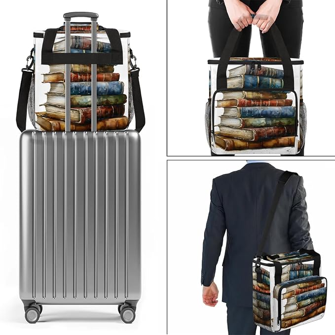 Vintage Books Coffee Maker Carring Bag, Large Insulated Storage Organizer Case - Image 7