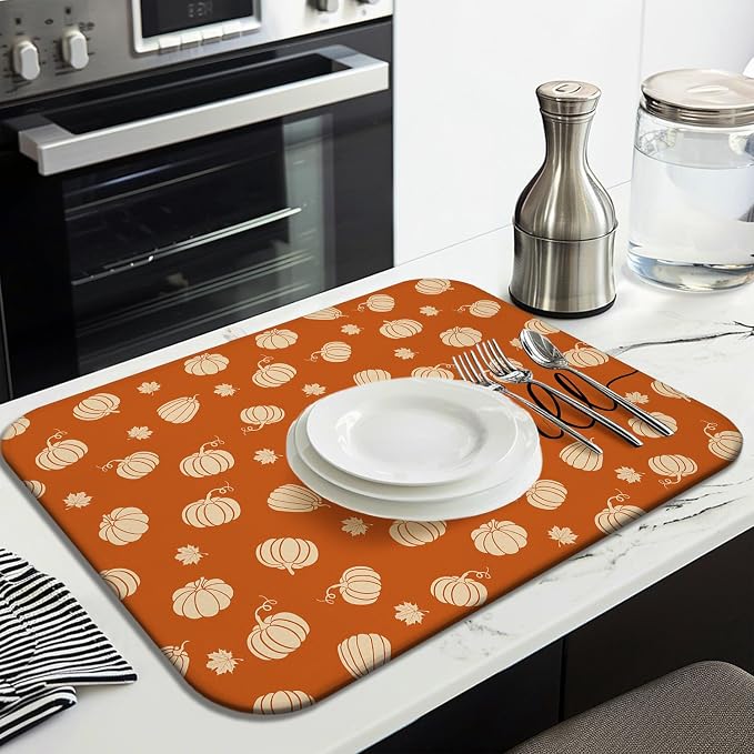 Fall Dish Drying Mat for Kitchen Counter, Washable Absorbent Countertop Harvest - Image 4