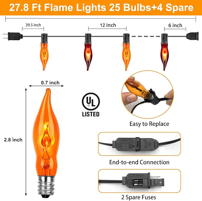 Couah Halloween Flickering Flame String Lights, 27.8Ft - Image 2