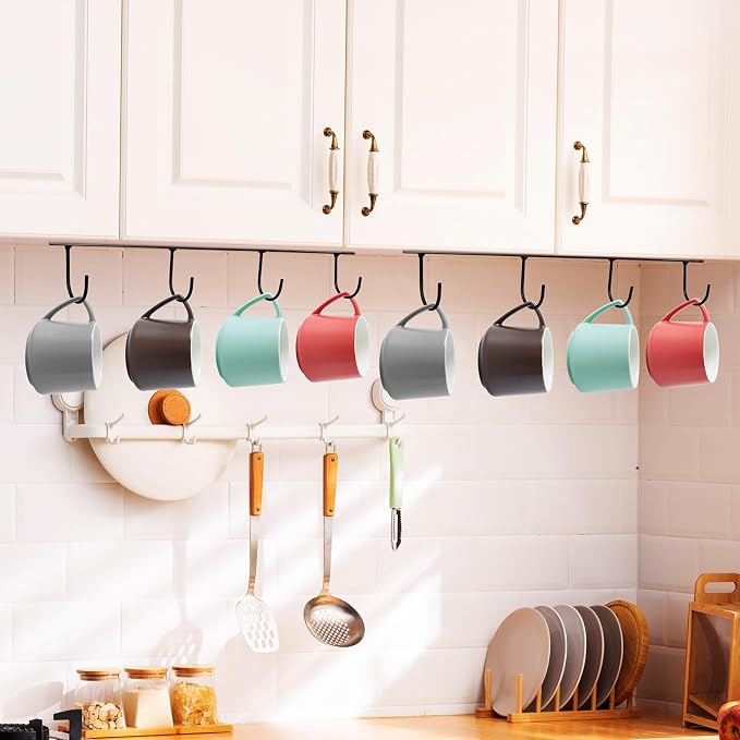PRETYZOOM Mug Hook Under Cabinet Cup Holder Organizer Rack Space Saving Coffee - Image 7