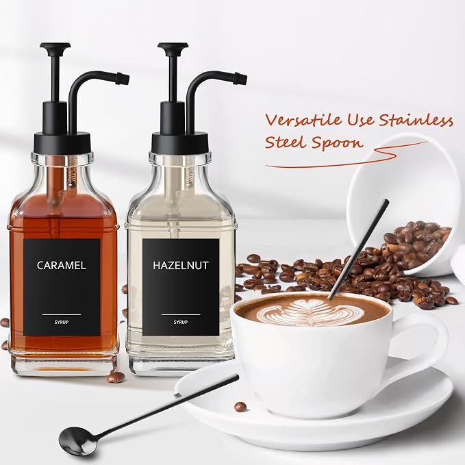 Coffee Syrup Dispenser, Coffee Bar Accessories 16.9 fl oz/500ml, Glass Syrup - Image 4