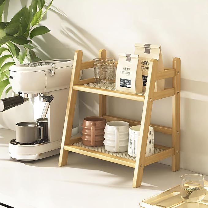 Narrow Mug Holder Countertop, Tea and Coffee Bar Station Organizer, Bamboo by decorativestoragesolutions