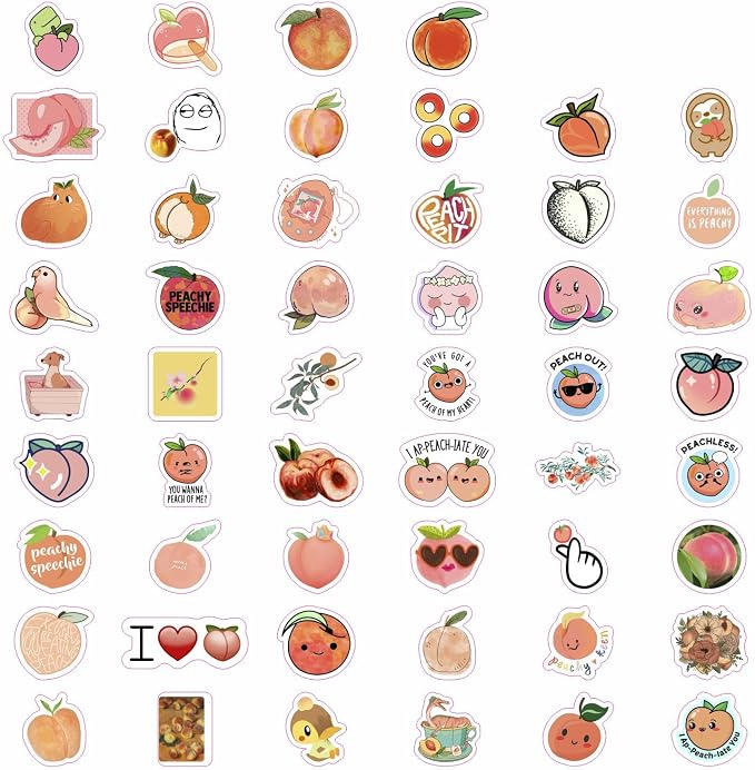 100Pcs Peach Stickers for Water Bottle and Laptop - Image 3