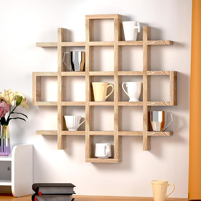 Suzile Oversize Coffee Mug Display Rack Wooden Display Shelves Rustic Wooden by Suzile