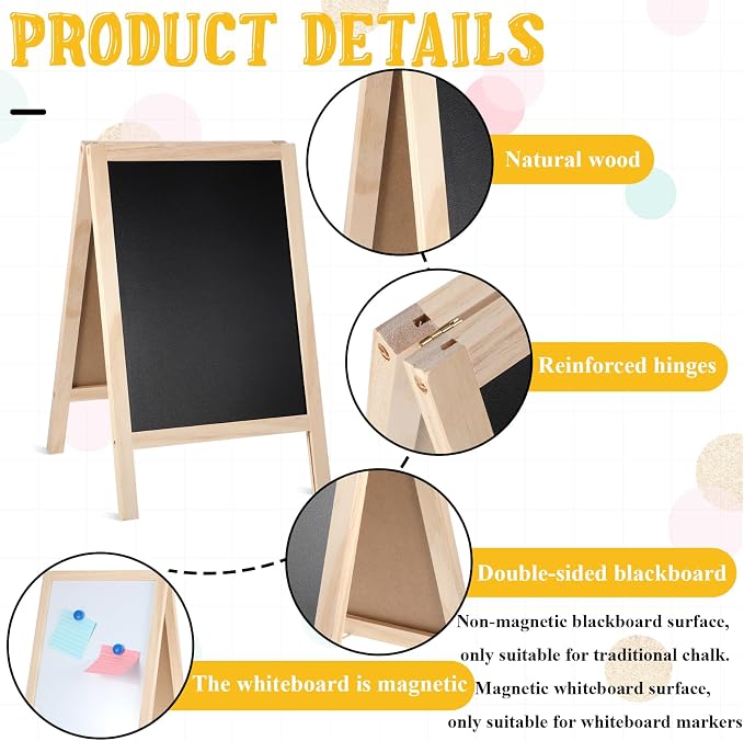 2 Pcs Chalkboard Easel, with 2 Erasers, 15.7x9.8 in Tabletop Stand Chalkboards - Image 3