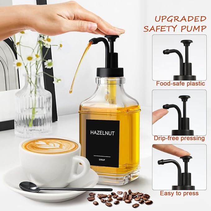 Coffee Syrup Dispenser, Coffee Bar Accessories 16.9 fl oz/500ml, Glass Syrup - Image 3