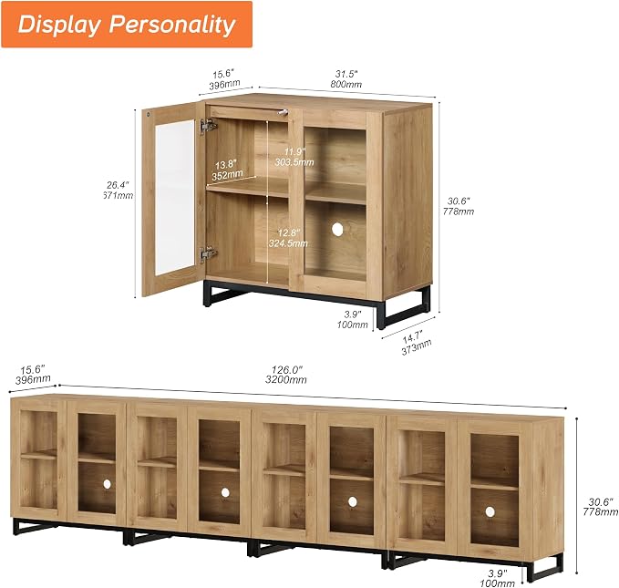 WAMPAT Sideboard Buffet Cabinets, Modern Credenza Sideboard - Image 2