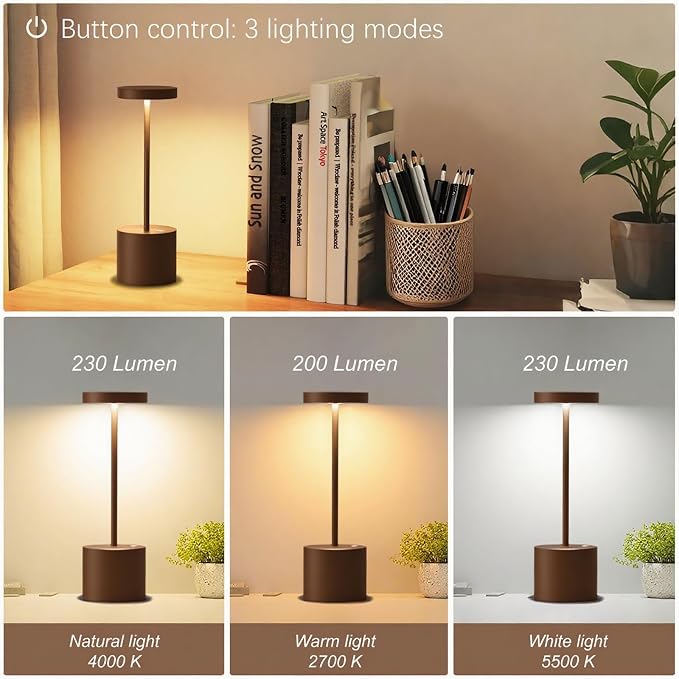 2-Pack Cordless Rechargeable Table Lamps, 3 Color Temperatures and Stepless - Image 2