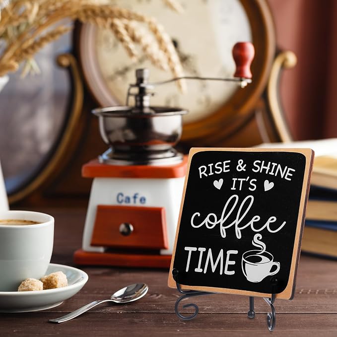 Wooden Coffee Sign Rise & Shine It's Coffee Time Decor Funny Bar Accessories - Image 3