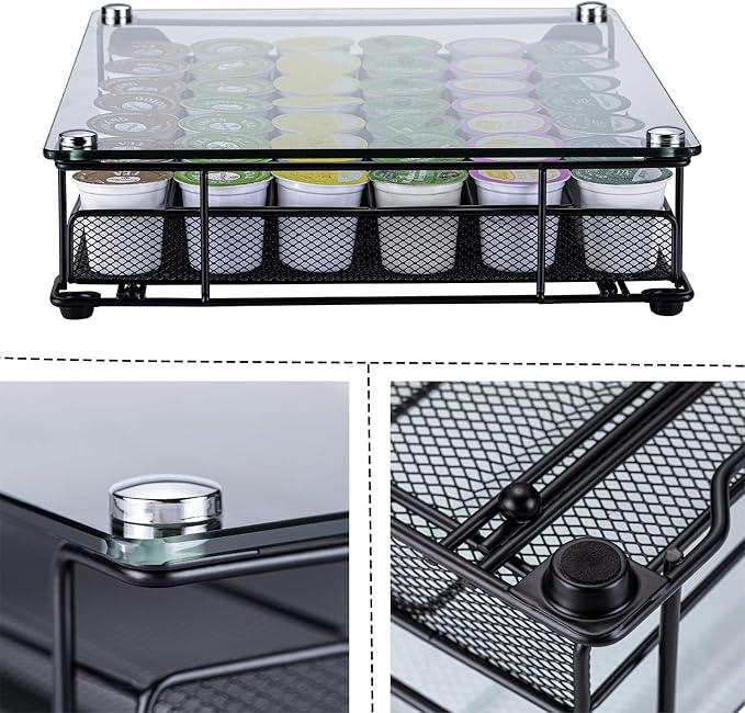K Cup Holder for Counter, 42pods K-Cup Storage Coffee Capsules Pod Holder Glass - Image 6