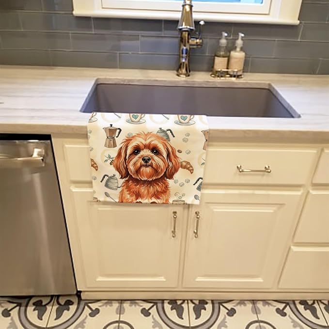Caroline's Treasures Red Lhasa Apso Coffee Bar Kitchen Towel Velour Plush Front - Image 2