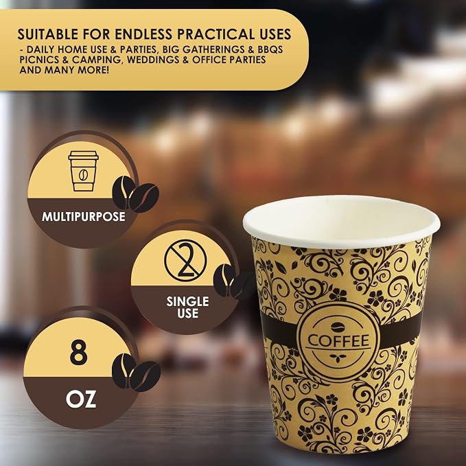 PAMI Disposable Coffee Cups, Single-Use Paper Cups, To-Go Hot Beverage Cups - Image 6