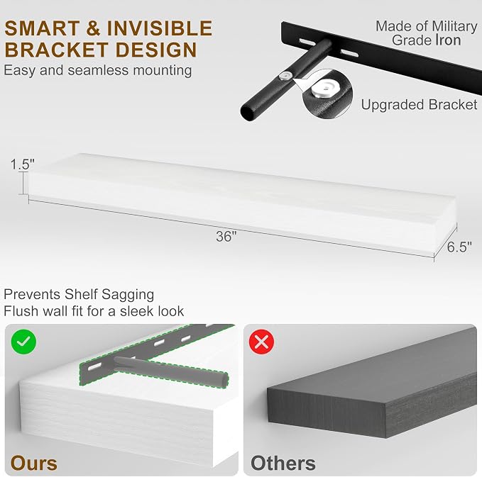 Fun Memories Floating Shelves for Wall, 36Inch Floating Shelves Set of 2 - Image 3