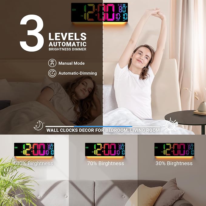 16.5" Large Digital Wall Clock: 11 RGB Color LED Display - Image 6