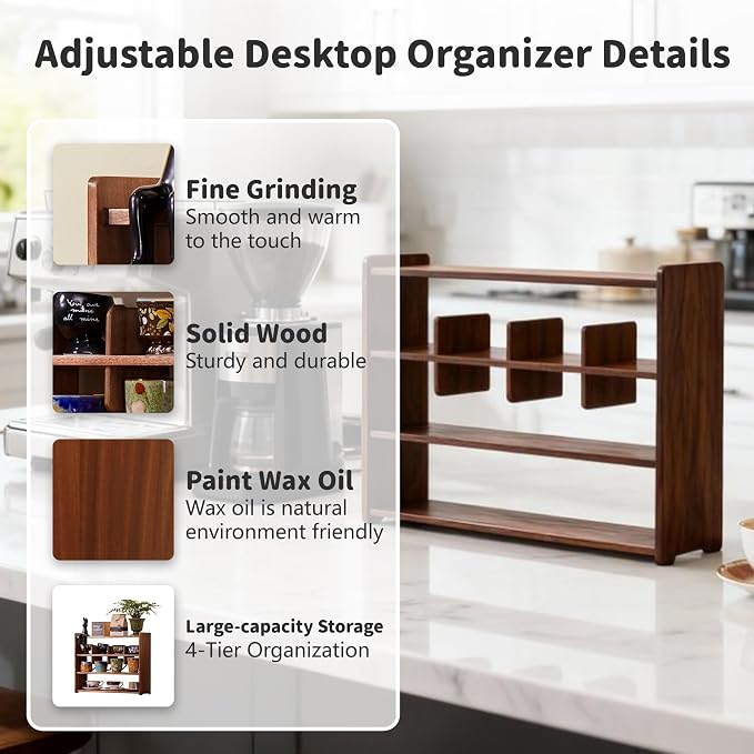 Coffee Cup Holder for Countertop Walnut Wood Mugs Shelf for Kitchen | Walnut - Image 3