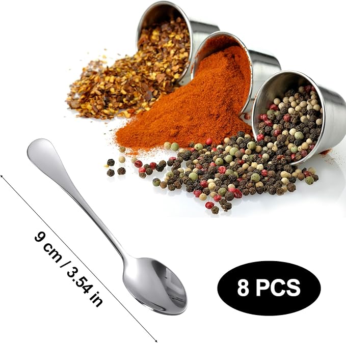 8pcs Stainless Steel Tiny Seasoning Spoons, 3.54in Small Condiment Scoop - Image 2
