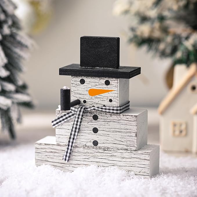Geelin 4 Pcs Snowman Decor Winter Table Decorations Christmas Tiered Tray Decor - Image 2