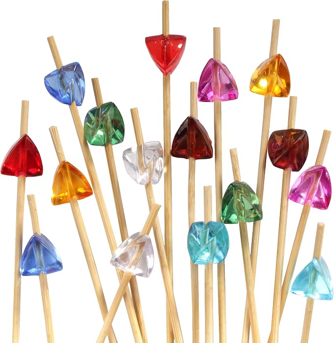 BambooMN 5.9" Decorative Acrylic Gem End Bamboo Cocktail Fruit Sandwich Picks by BambooMN