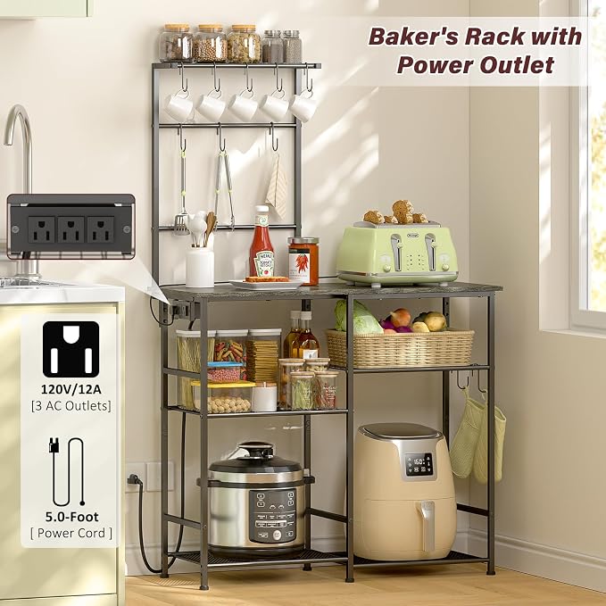 3IngSeagulls Bakers Rack with Power Outlet, Kitchen Microwave Stand with 10 - Image 3
