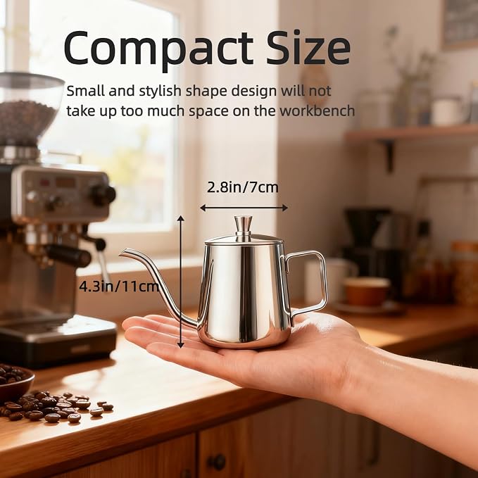 GWHOLE Small Pour Over Gooseneck Coffee Kettle 12oz/350ml Long Narrow Drip - Image 2