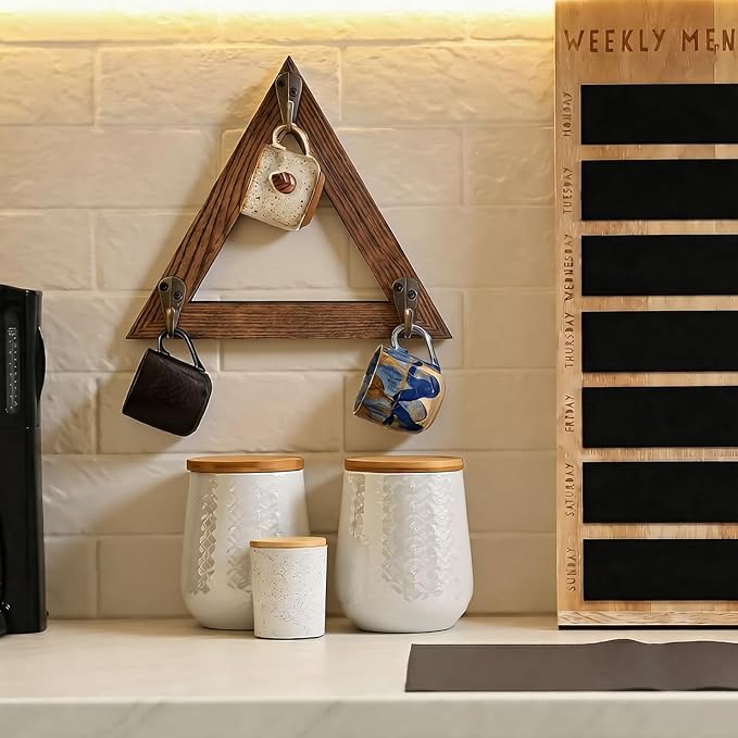 Novabright 4 Pcs Triangular Coffee Mug Wall Rack Wood Cup Holder - Image 7