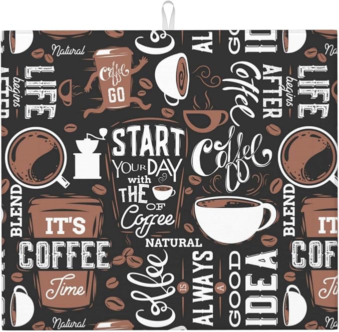 Dark Brown Dish Drying Mat Coffee Cup Pad by FATTTYCY