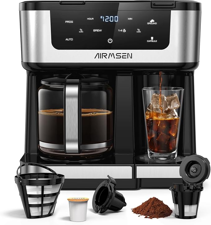 AIRMSEN 12-Cup Programmable Dual Coffee Maker – Single Serve Machine by AIRMSEN