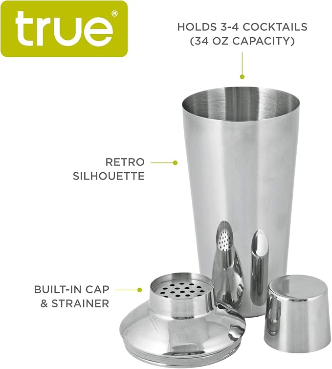 True Retro Stainless Steel Cocktail Shaker, Cold Brew Cocktails, Whiskey Sour - Image 6