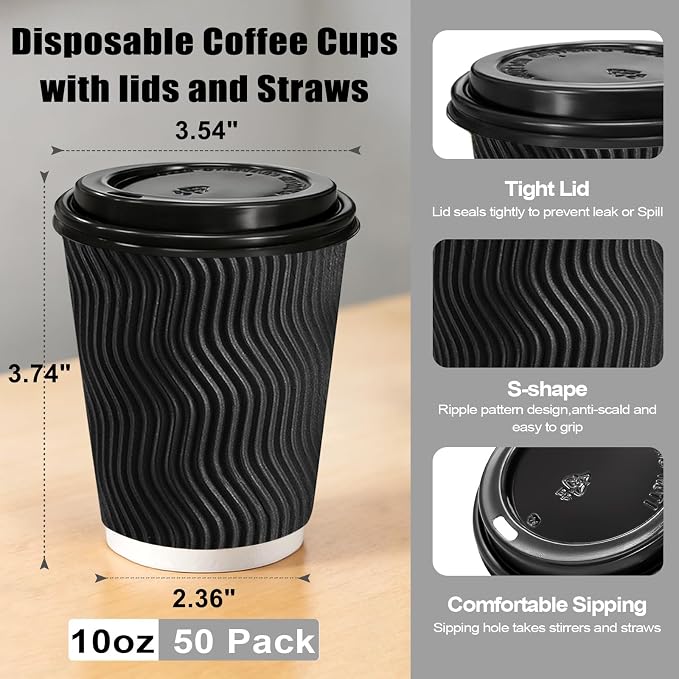 Lamosi 10 oz Disposable Coffee Cups - Image 2