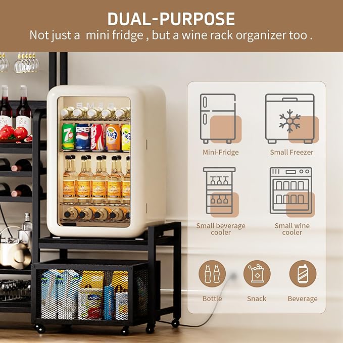 Mini Fridge Stand with Power Outlet, Microwave Stand with Wine Rack, Coffee bar - Image 4