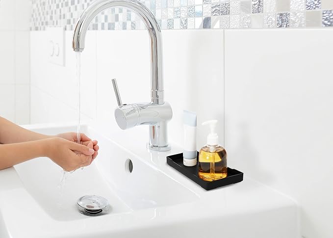 Small Black Mini Tray for Kitchen Counter, Bathroom for Vanity Items, Coffee - Image 8