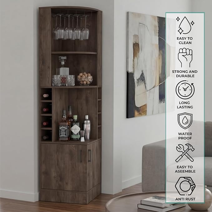 Tuhome Syrah Corner Bar Cabinet, Tall 71.1" Liquor Cabinet - Image 6
