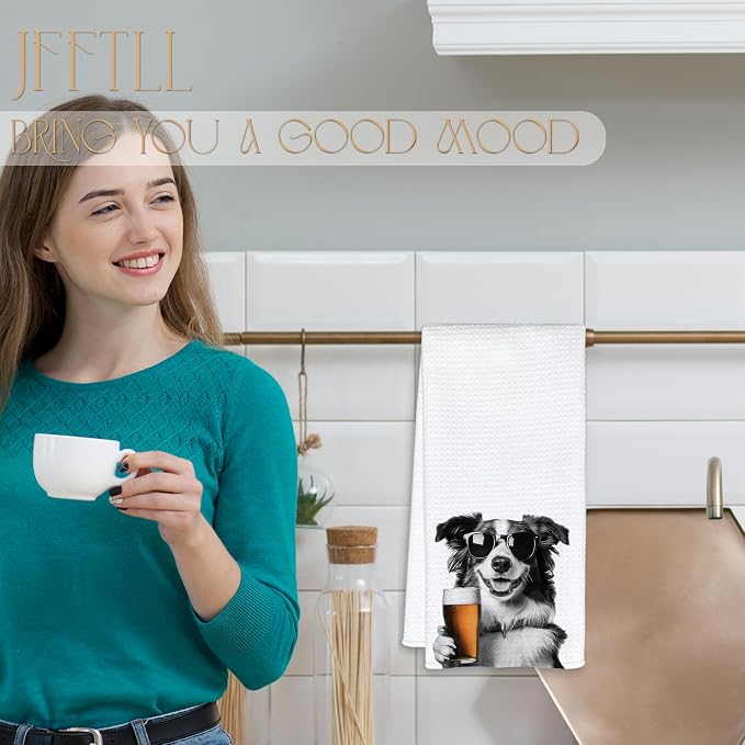 Funny Collie Beer Kitchen Towels, Collie Gifts Dish Tea Towels - Image 2