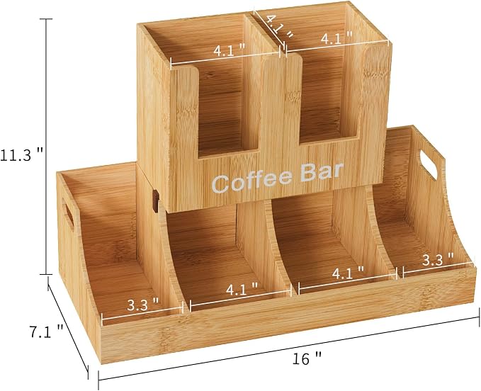 Coffee Station Organizer, Bamboo Coffee Bar Organizer - Image 5