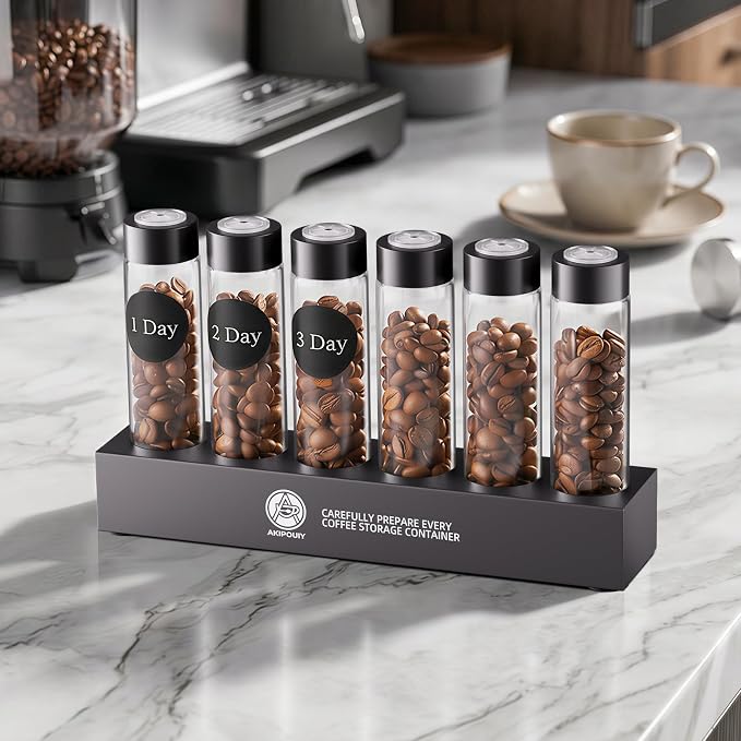 AKIPOUY Single Dose Glass Coffee Bean Storage Cellar 6PCS, Tubes - Image 2
