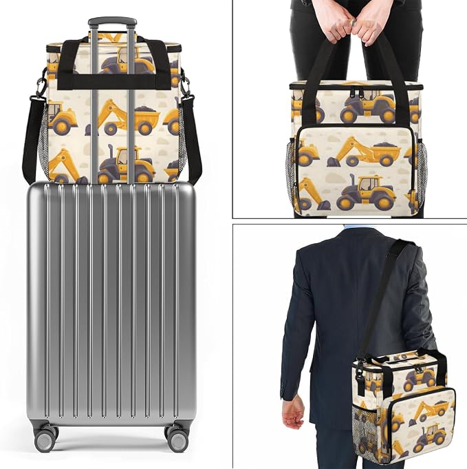 Construction Trucks Travel Coffee Maker Carrying Bag Yellow Large Organizer - Image 7