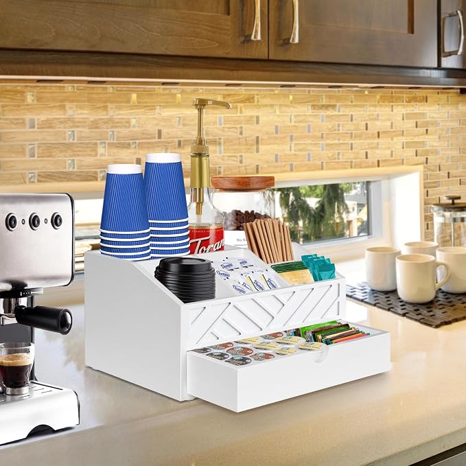 Coffee Bar Organizer with Drawer, Coffee Station Organizer - Image 4