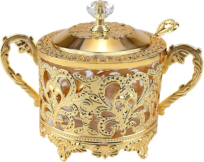 Glass Sugar Bowl with Lid and Spoon Vintage Kitchen Food Canister Condiment Pot by LNQ+LUNIQI