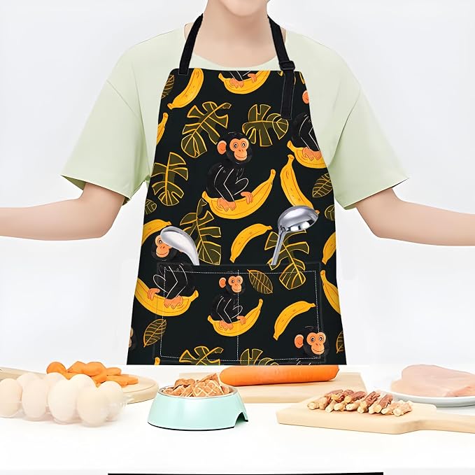 Cartoon Monkey and Banana Apron, Adjustable Waterproof Oxford Fabric Kitchen - Image 2