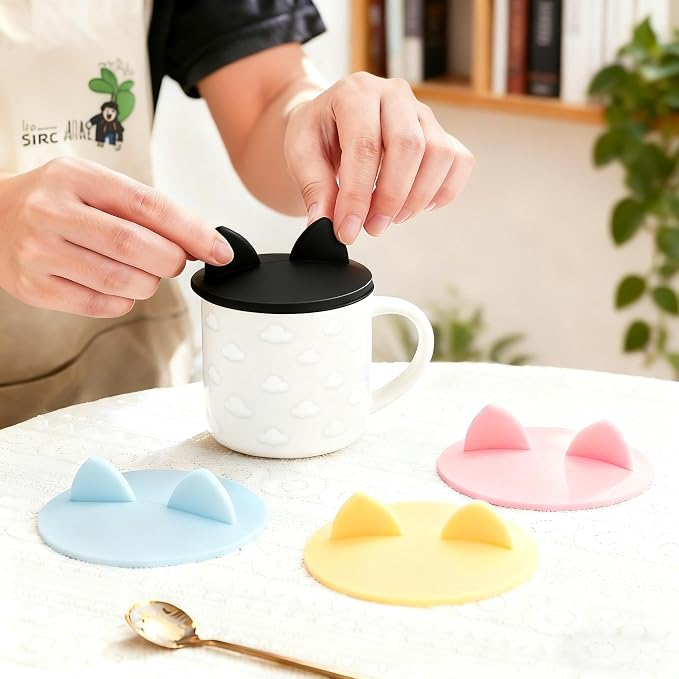 4Pack Cute Mug Cover Anti-dust, Airtight Seal, Food Grade Silicone Hot Cup Lids - Image 3