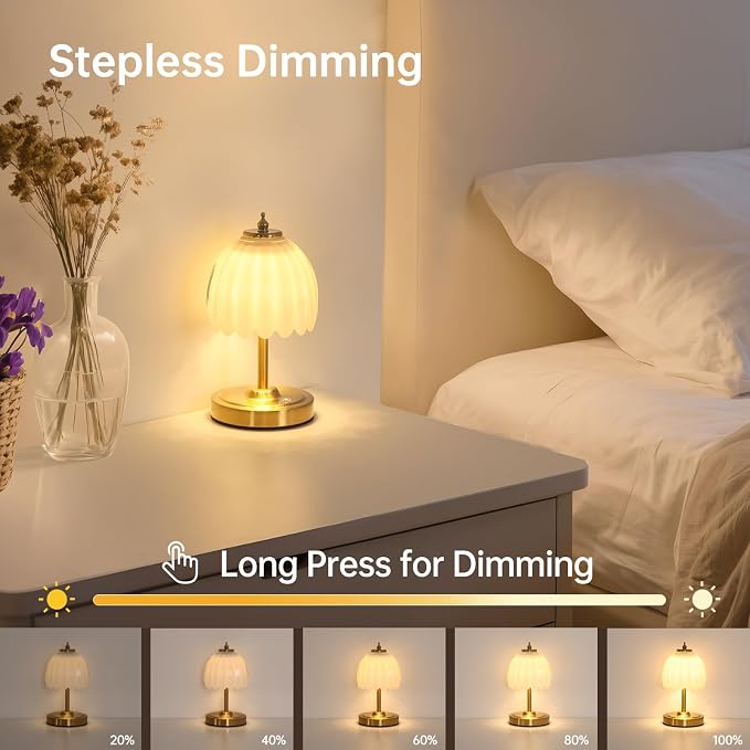Shenmoyl Tulip Small Table Lamp, 5200mAh Cordless Touch Control Mini Table Lamp - Image 3